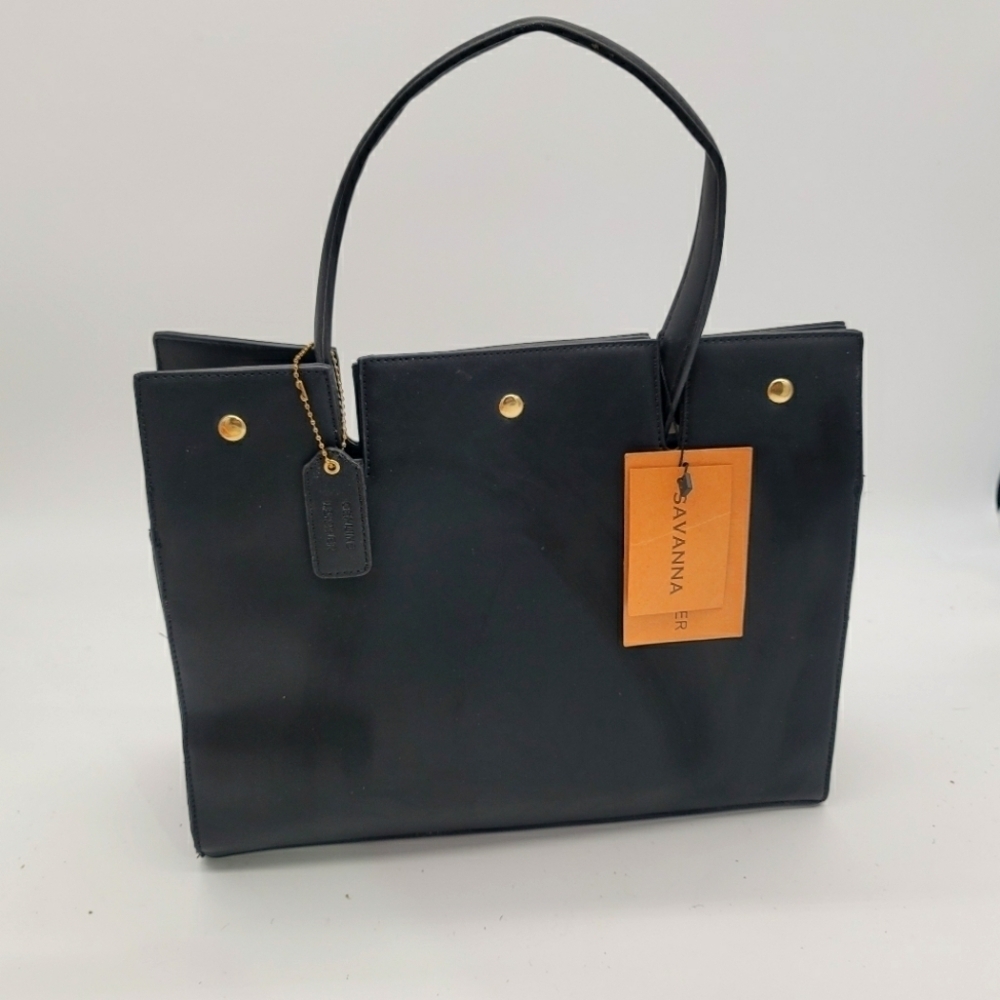 Savanna BLack Genuine Leather Tote Bag Shoulder 13" x 11"
